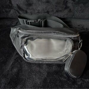 Black Clear-Window Crossbody Belt Bag with Detachable Coin Pouch - Unbranded